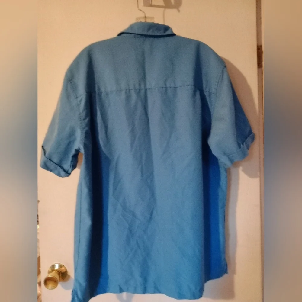 Cafe Luna Casual Short Sleeve‎ Shirt Vintage Look Blue Sz.Large
